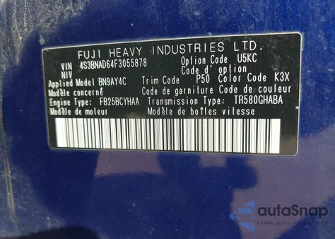 2015 Subaru Legacy 2.5I Premium from USA, damaged, VIN 4S3BNAD64F3055878